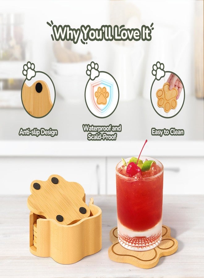 MULBOM Bamboo Paw Shaped Coasters Set of 6 with Holder, Natural and Eco-Friendly Coaster - Non-Slip and Scalding, Cute Cat Claw Drink Coasters, Suitable for Home Decor and Housewarming Gifts - Image 5